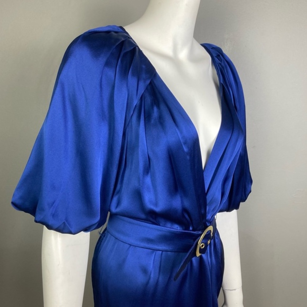 Amanda Uprichard dress medium puff sleeve drape long pencil royal blue NWT prom